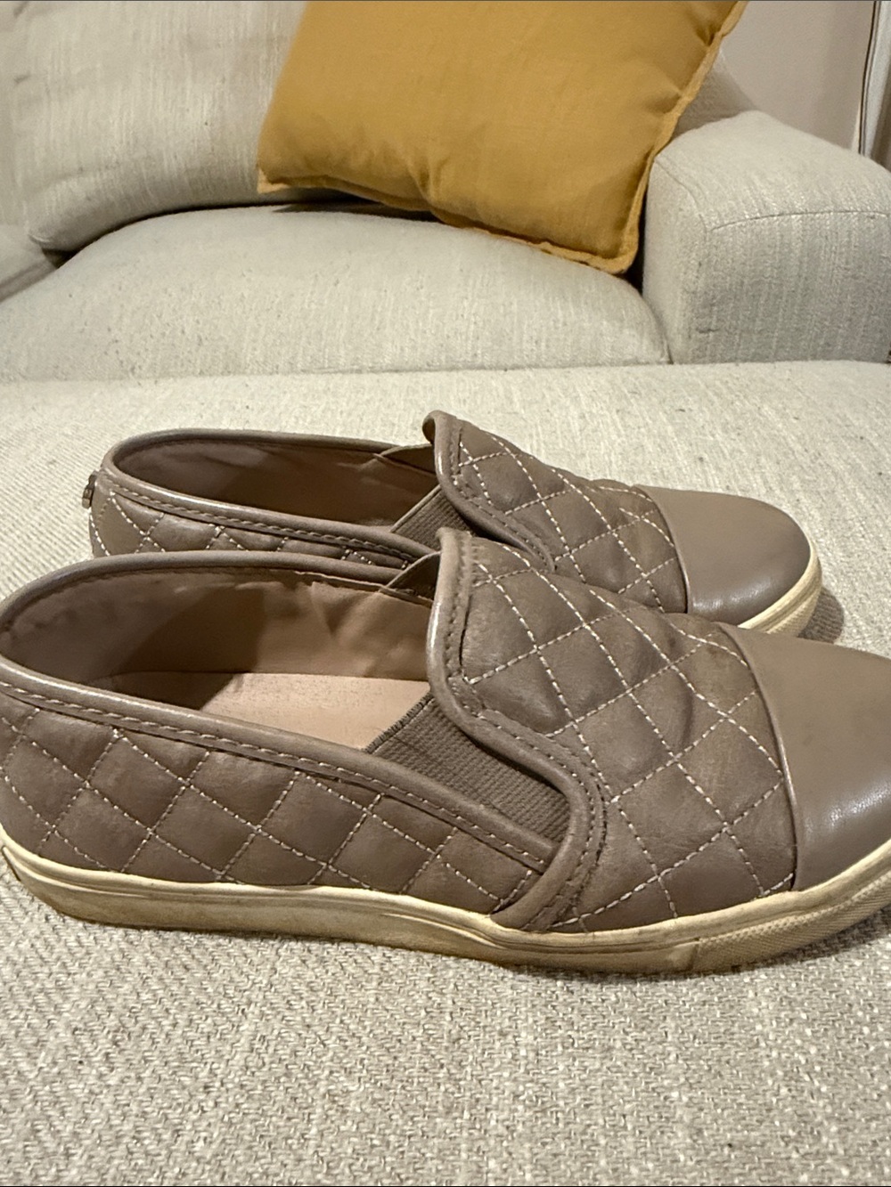 Steve Madden Quilted Slip-On Mules in Taupe Brown